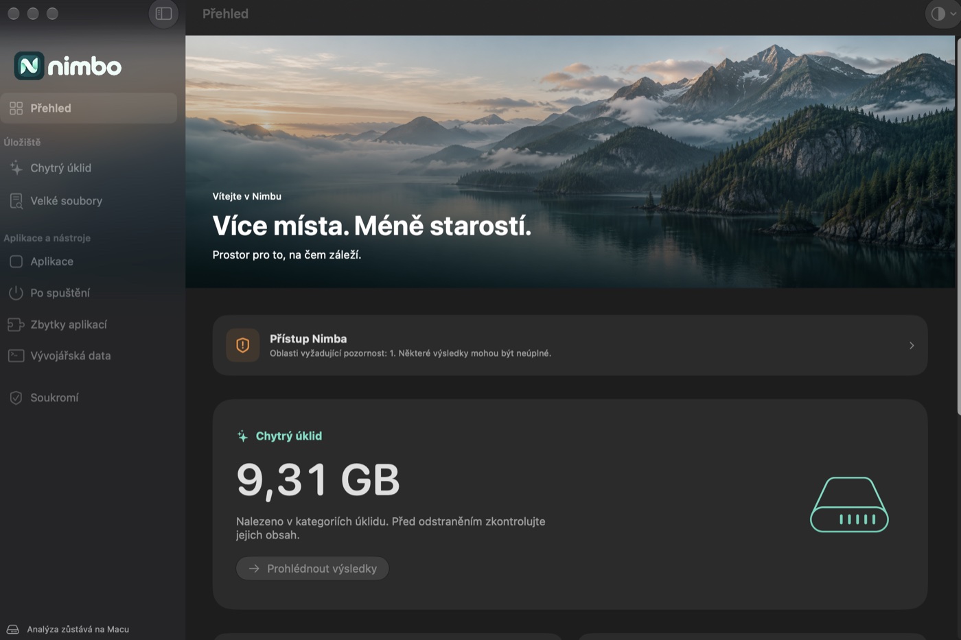 Nimbo – přehled s panoramatem a nalezenými 9,31 GB